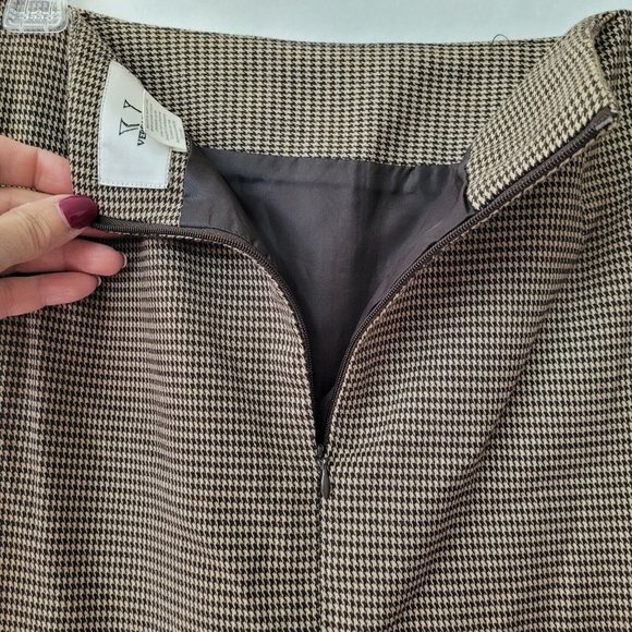 Versailles Skirt Womens 10 Houndstooth Brown/Camel‎ Pleat Hem Lined Back Zip New - Picture 4 of 11